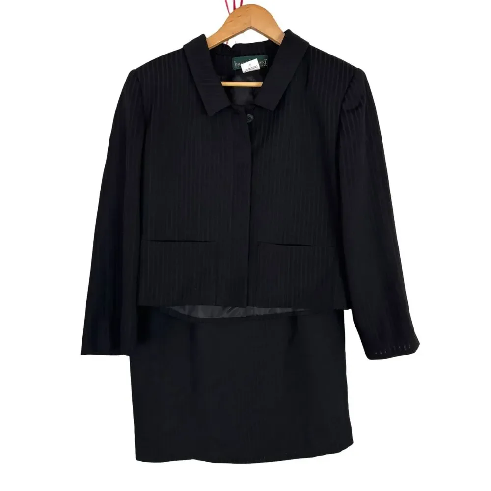 Vintage Harve Benard Black Striped Skirt Suit Blazer Set Women’s 10 Petite